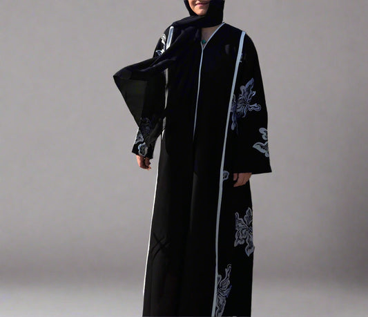 Open Button Up Kimono Abaya - Black & White