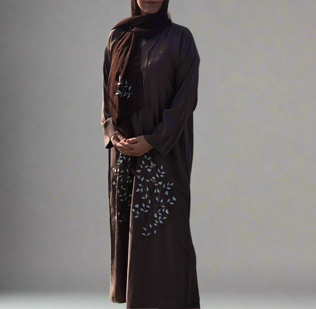 Open Button Up Kimono Abaya - Russet