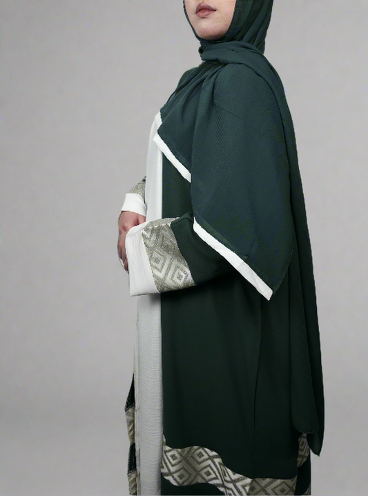 Open Button Up Kimono Abaya - Jade Green