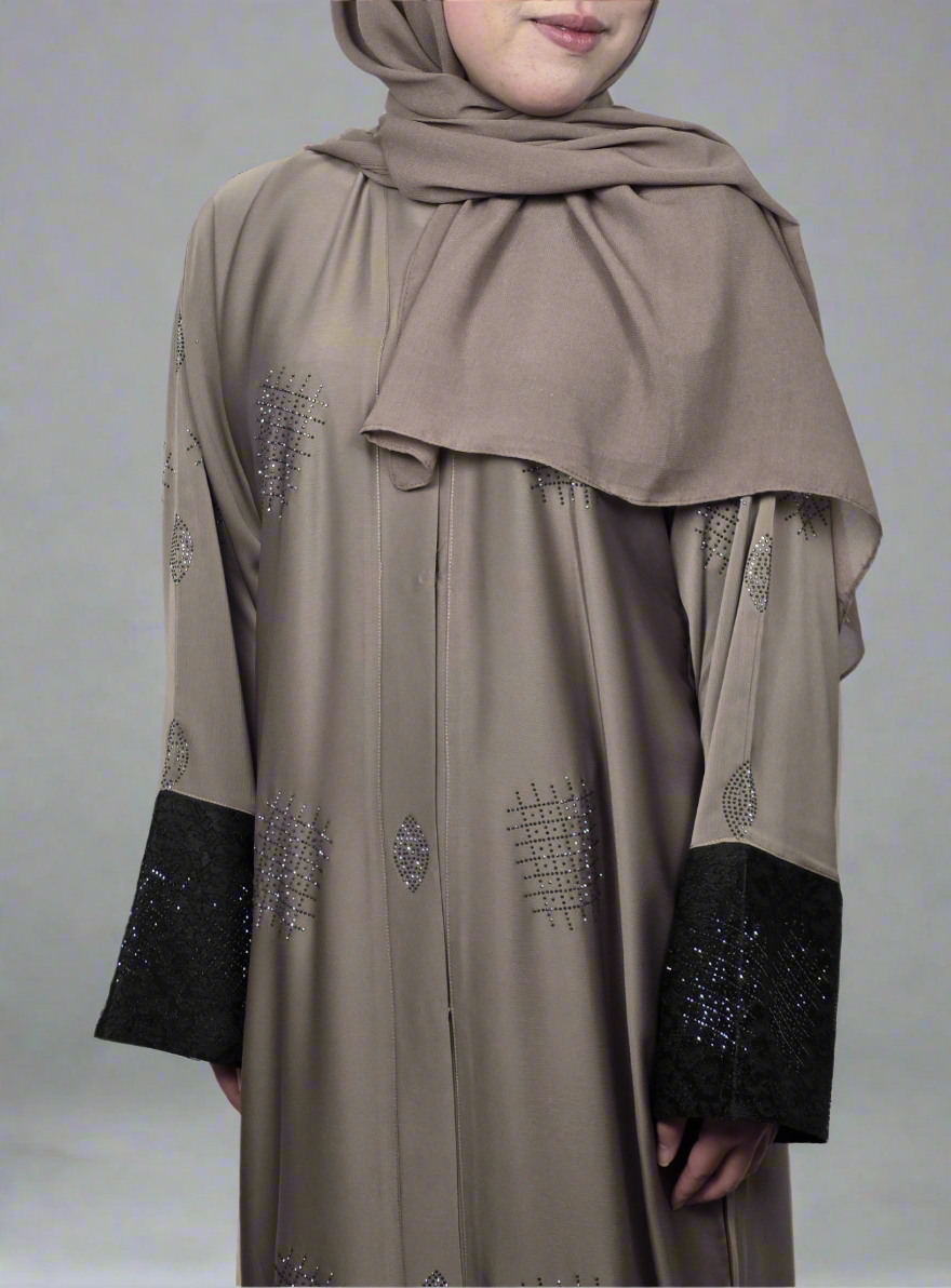 Open Button Up Kimono Abaya - Desert rose